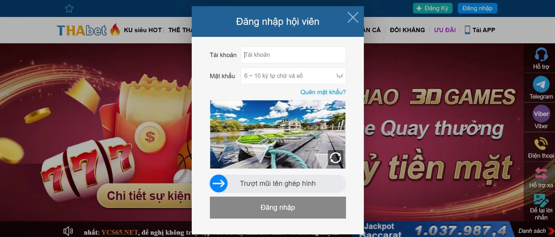 Form đăng nhập Thabet88 trên máy tính