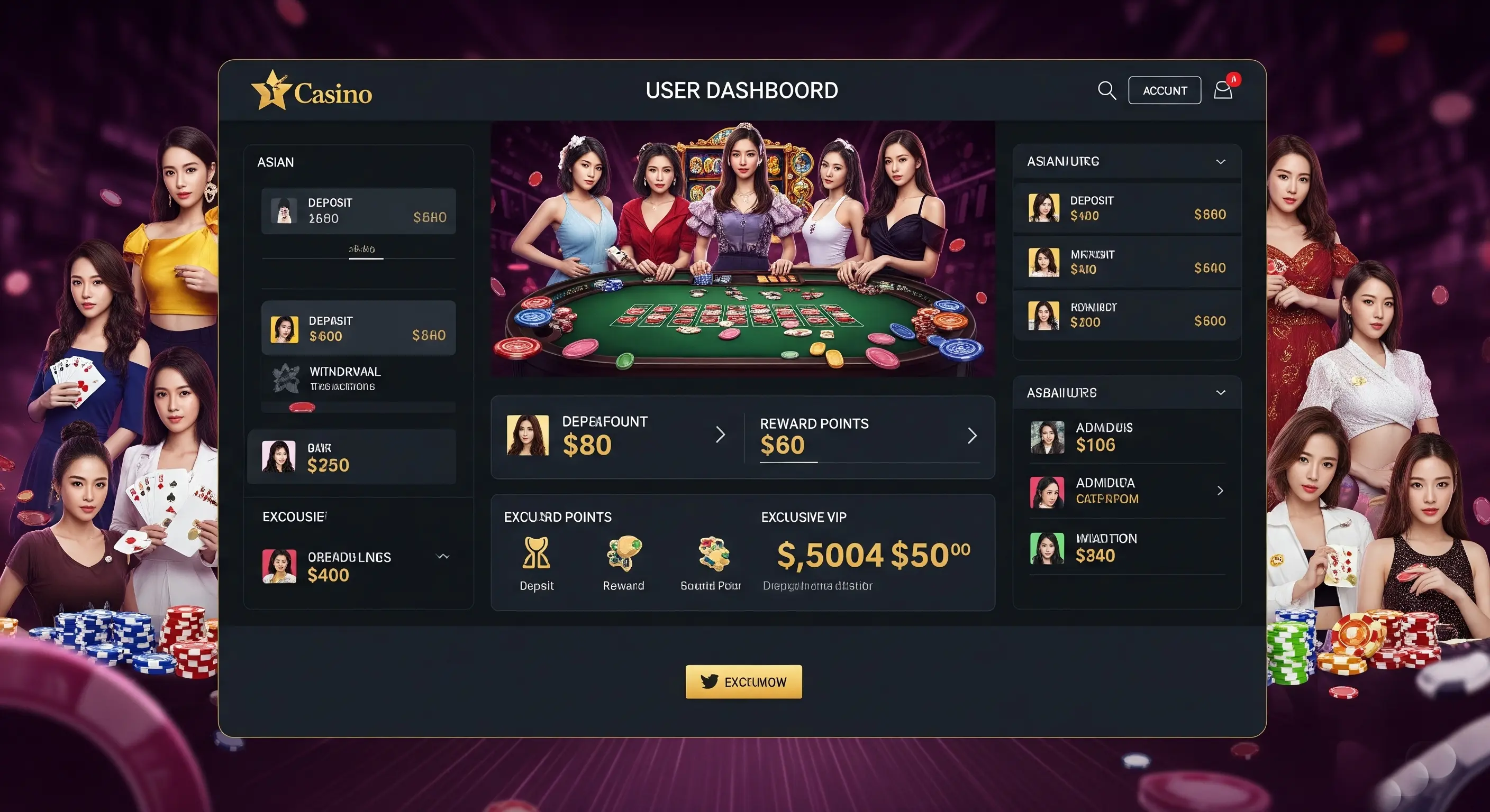 Hình ảnh giao diện người dùng tại Thabet88 Casino, hiển thị các trò chơi và tùy chọn.