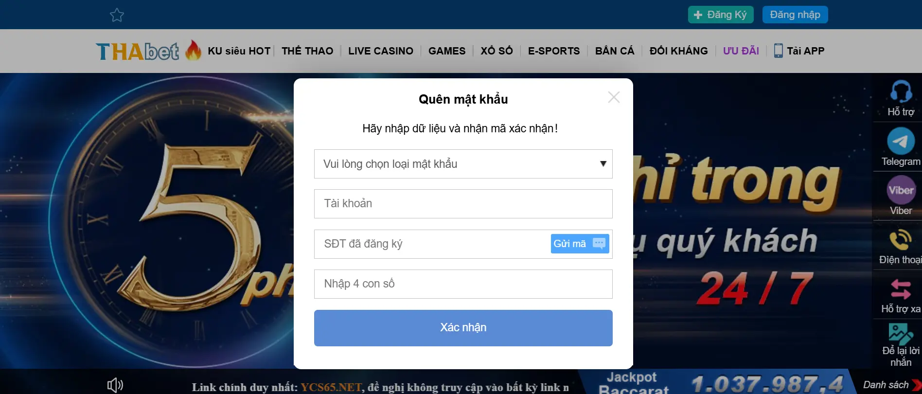 Tính năng quên mật khẩu Thabet88