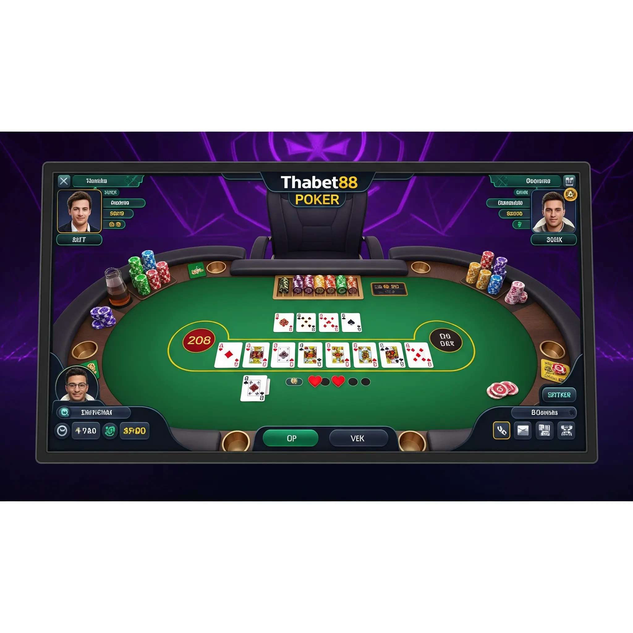 Hình ảnh bàn Poker tại Thabet88, trò chơi đòi hỏi kỹ năng cao.